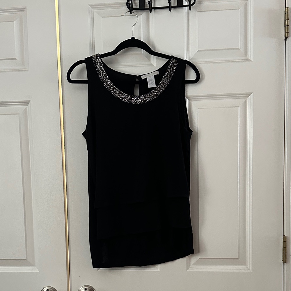 Elegant Black Sleeveless Top with Silver Accents